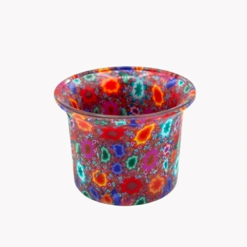 Glass tealight votive holder artful colorful floral modeling clay cozy decor
